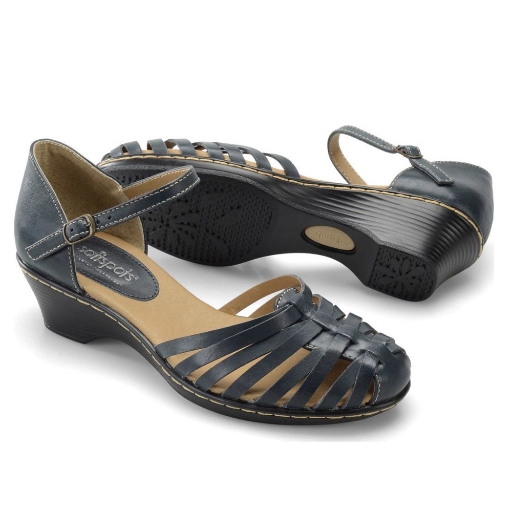 Softspots Women's Tatianna Navy Leather Sandals /Shoes 9.5 N Narrow NEW